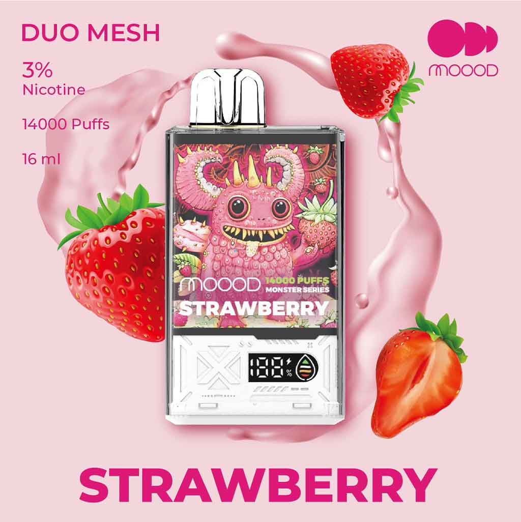 พอจดิจิตอล-แบบใช้แล้วทิ้ง-แบบใหม่ล่าสุด-MOOOD-MONSTER-SERIES-14000-PUFFS-รสชาติ-Strawberry-14000คำ