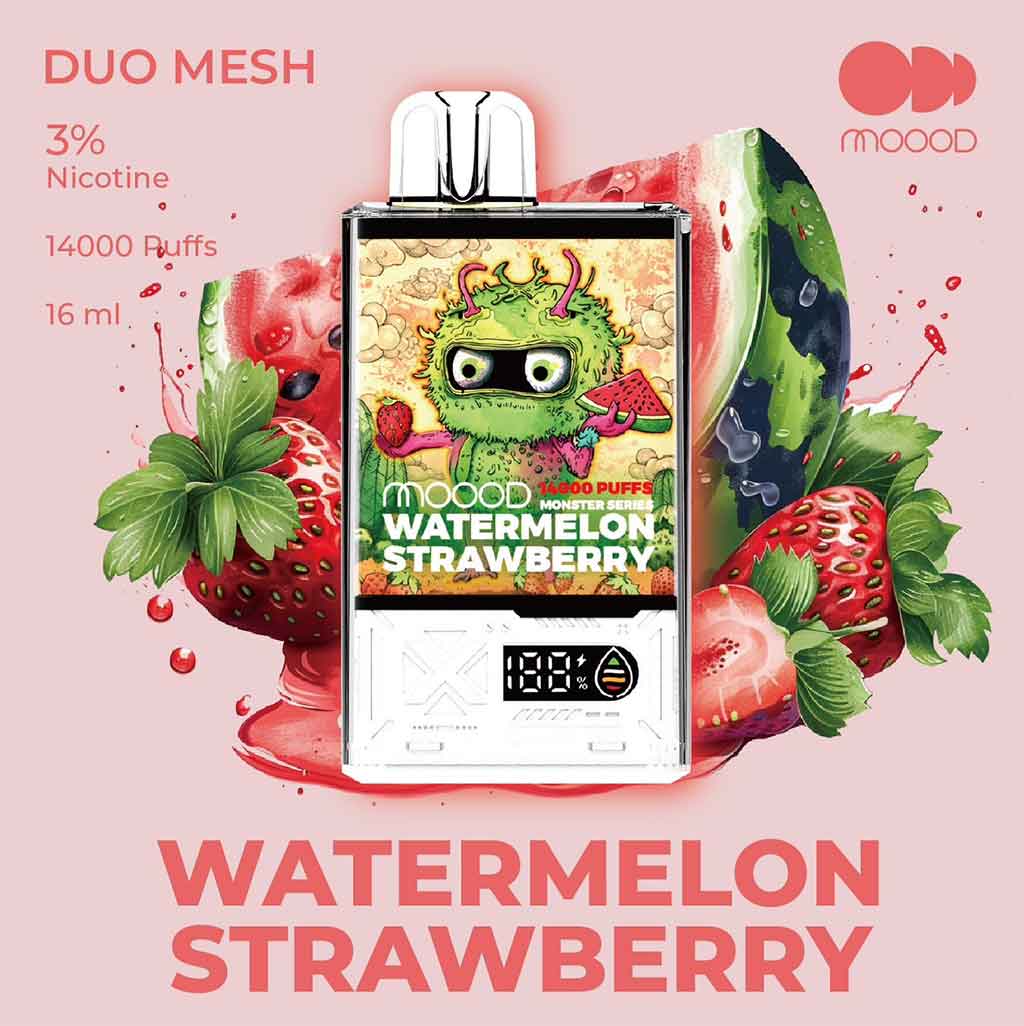 พอจดิจิตอล-แบบใช้แล้วทิ้ง-แบบใหม่ล่าสุด-MOOOD-MONSTER-SERIES-14000-PUFFS-รสชาติ-Watermelon-Strawberry-14000คำ