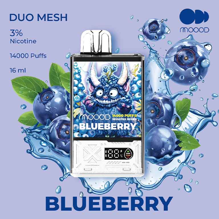 พอตดิจิตอล-ใช้แล้วทิ้ง-ราคาถูก-14000คำ-MOOOD-MONSTER-SERIES-14000-PUFFS-กลิ่น-Blueberry