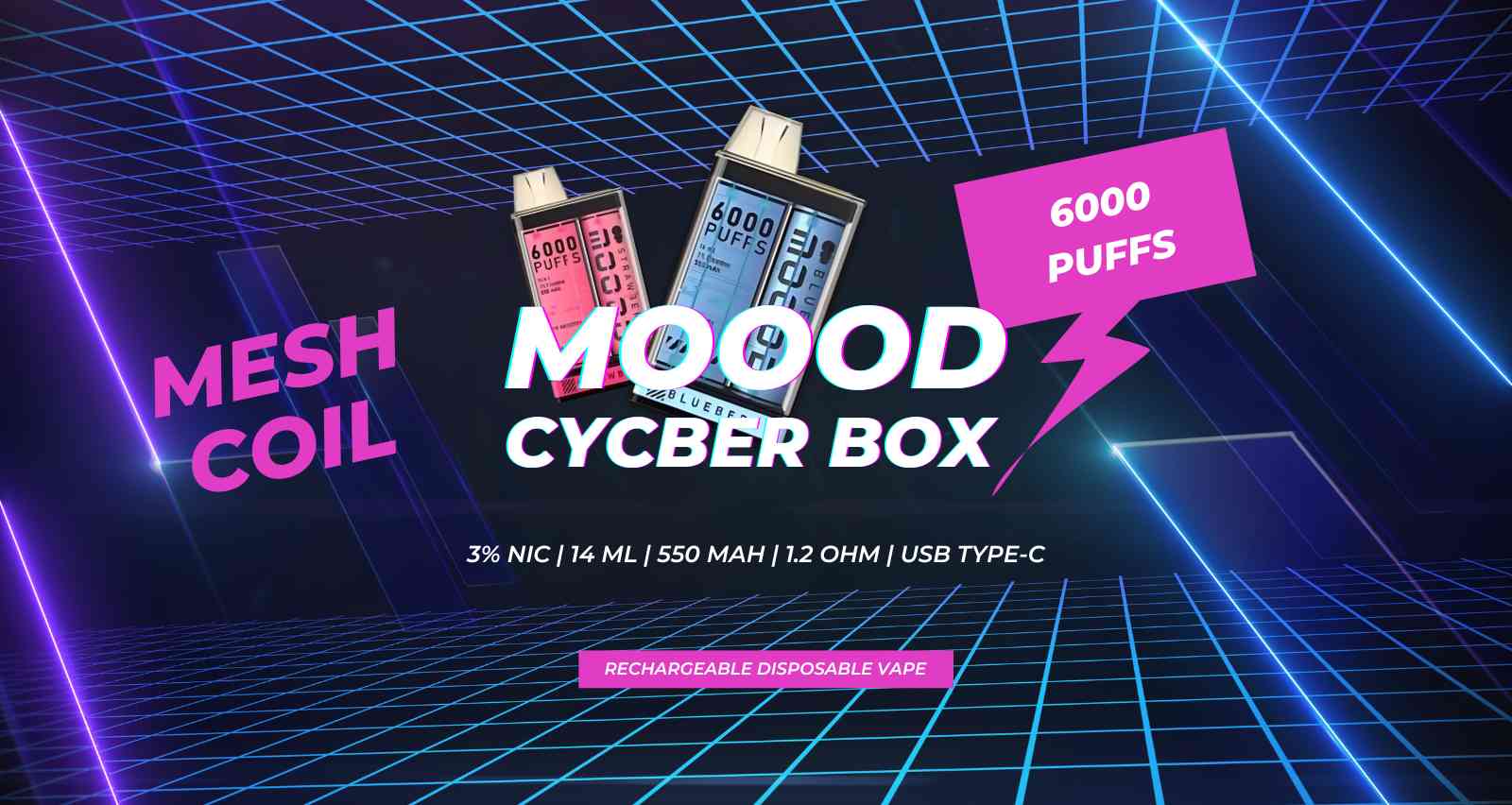 MOOOD CYCBER BOX 6000คำ พอตใช้แล้วทิ้ง ชาร์จได้ แบบใหม่