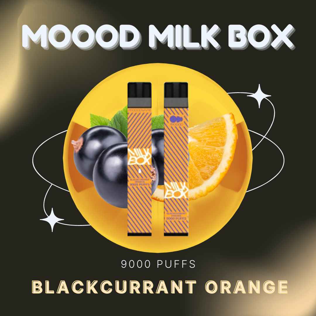 MOOOD MILK BOX 9000 PUFFS พอตใช้แล้วทิ้งชาร์จได้ 9000คำ กลิ่น blackcurrant orange