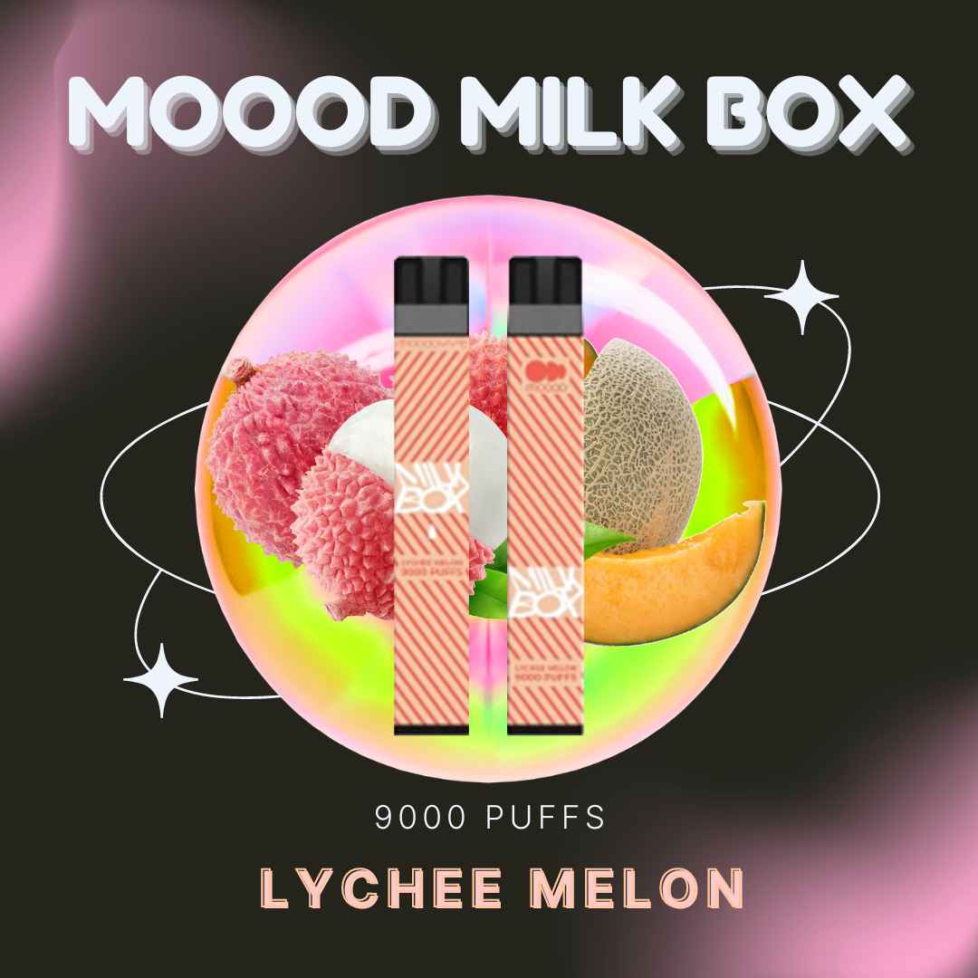 MOOOD MILK BOX 9000 PUFFS พอตใช้แล้วทิ้งชาร์จได้ 9000คำ กลิ่น leychee melon