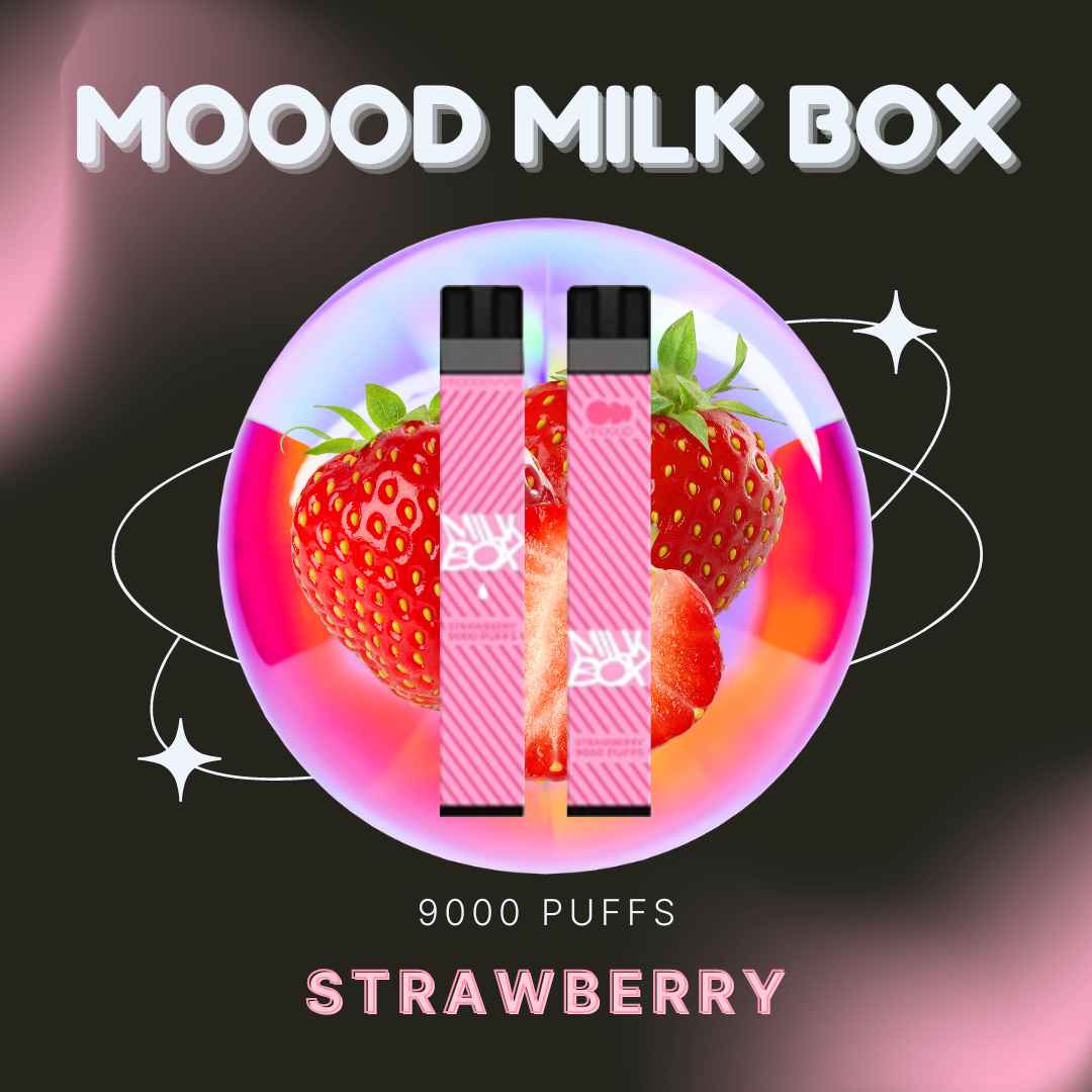 MOOOD MILK BOX 9000 PUFFS พอตใช้แล้วทิ้งชาร์จได้ 9000คำ กลิ่น strawberry