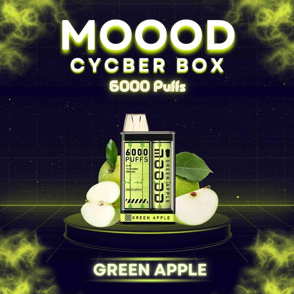 พอตแบบใช้แล้วทิ้ง แบบใหม่ล่าสุด MOOOD รุ่น MOOOD CYCBER BOX 6000คำ กลิ่น Green Apple