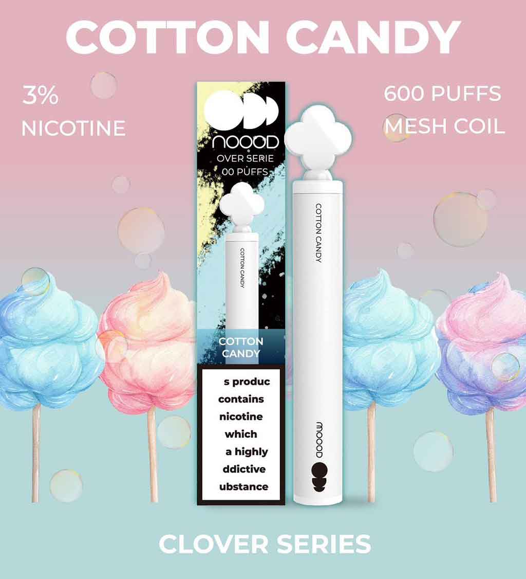 พอตไฟฟ้าใช้แล้วทิ้ง-แบบใหม่ล่าสุด-ขนาดเล็ก-พอต-MOOOD-CLOVER-SERIES-600-PUFFS-กลิ่น-Cotton-candy-600คำ