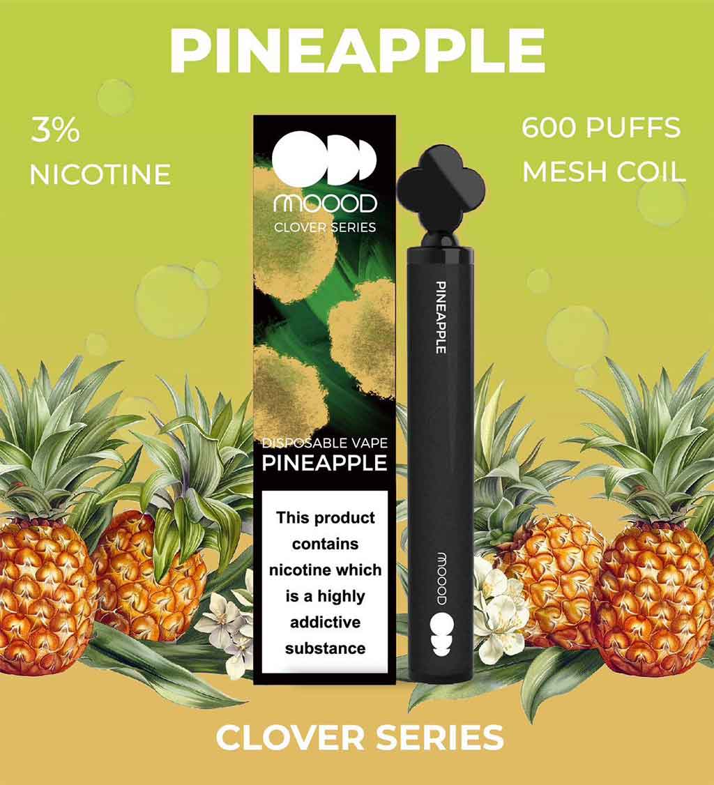 พอตไฟฟ้าใช้แล้วทิ้ง-แบบใหม่ล่าสุด-ขนาดเล็ก-พอต-MOOOD-CLOVER-SERIES-600-PUFFS-กลิ่น-pineapple-600คำ